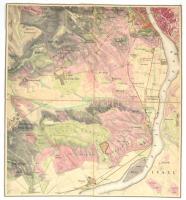 cca 1873 Umgebung von Pest Ofen, 4 szelvényből álló, színezett rézmetszetű térkép, vászonra kasírozv...