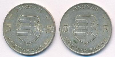 1947. 5Ft Ag "Kossuth" (2x) T:3 Adamo F8.1
