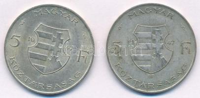 1947. 5Ft Ag "Kossuth" (2x) T:2-,3 kis patina Adamo F8.1