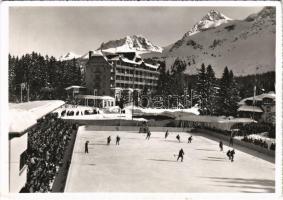 1956 Arosa, Eisstadion Obersee / ice hockey match, crowd, winter sport, ice stadium, Spot Hotel Valsana (EK)