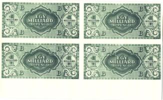 1946. 1000.000.000B-pengő "zöld" fázis, csak hátlapi nyomat, alsó ívszéli 4-es tömbben enyhe gyári papírránccal T:I