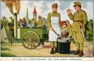 1942 Jó dolga van a határvadásznak, este finom gulyást vacsoráznak / WWII Hungarian military, border guards, humour s: Kluka (EK)