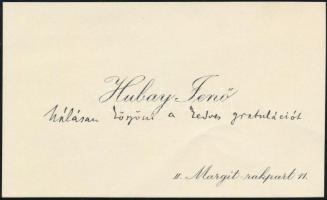 Hubay Jenő (1858-1937) zeneszerző saját kezű köszönő sorai névjegykártyáján.