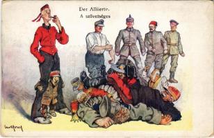 1917 Der Alliierte / A szövetséges / WWI Austro-Hungarian K.u.K. military art postcard, Central Powers propaganda, humour. B.K.W.I. 259-196. s: Carl Josef (EK)