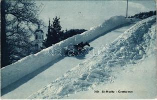 1908 St. Moritz, Cresta run. Wintersport / Winter Sport in Sankt Moritz, ice skeleton racing toboggan track, sliding. Whrli A.-G. 7664.