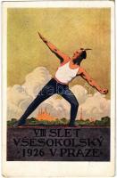 1926 VIII. Slet Vsesokolsky v Praze / 8th Sokol meeting in Prague. Sokol sports movement, advertising card s: Simunka (EK)