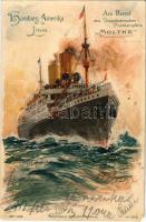 1902 Am Bord des Doppelschrauben-Postdampfers Moltke. Hamburg-Amerika Linie / German ocean liner. Mühlmeister & Johler No. 382. litho (EM)