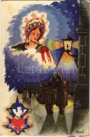 1942 Kellemes ünnepeket! / Hungarian irredenta propaganda Christmas art postcard s: Bozó (EK)