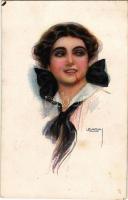 Lady with cherries. Italian art postcard. ERKAL No. 333/3. s: Usabal (fl)