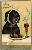 1905 Boldog Újévet! / New Year greeting with dachshund dog. Emb. litho (EK)