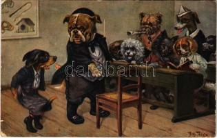 Schwer von Begriffen / Dog school. T.S.N. Serie 1672. s: Arthur Thiele (Rb)