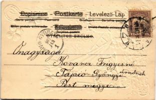 1902 Boldog Újévet! / New Year greeting art postcard, chimney sweeper rides a pig-drawn sled. Art No...