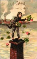 Viel Glück im neuen Jahre! / New Year greeting card with chimney sweeper and clovers. EAS litho (EK)