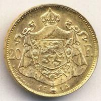 Belgium 1914. 20Fr Au 6,4516g flamand nyelvű variáns I. Albert T:2+