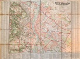 1908 Budapest Székesfőváros egész területének térképe. A szomszédos községekkel az utcák és terek be...