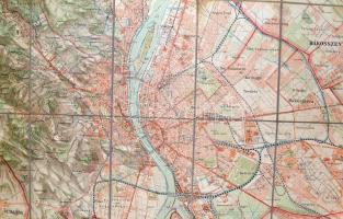 1908 Budapest Székesfőváros egész területének térképe. A szomszédos községekkel az utcák és terek be...