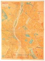 cca 1939-1945 Budapest térképe, 1: 25.000, Bp., Közlekedési Nyomda Kft., a hátoldalon utca névjegyzékkel, rajta az tervezett-épülő Árpád-híddal, 70x49 cm
