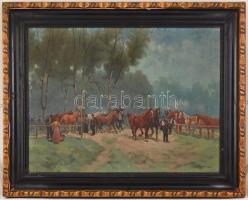 Krupka Ferenc (1870-1928): Lóvásár. Olaj, vászon, jelzett és datált (Krupka 1925), enyhén sérült. Dí...