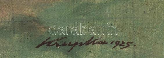 Krupka Ferenc (1870-1928): Lóvásár. Olaj, vászon, jelzett és datált (Krupka 1925), enyhén sérült. Dí...