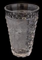 Ördögfejes üveg pohár. Formába öntött, többrétegű, hibátlan. 12 cm / Glass with devil1s face, in very good condition. 12,5 cm