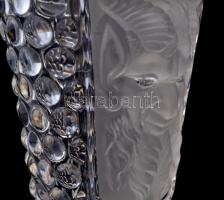 Ördögfejes üveg pohár. Formába öntött, többrétegű, hibátlan. 12 cm /  Glass with devil1s face, in ve...