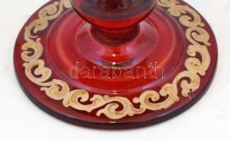 XIX. sz. vége: Rubinvörös üveg emlékpohár, kopott "Andenken" felirattal. Fújt, kézzel fest...