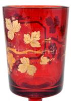 XIX. sz. vége: Rubinvörös üveg emlékpohár, kopott "Andenken" felirattal. Fújt, kézzel fest...