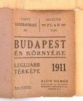 1911 Budapest és környékének legújabb térképe, Klein Vilmos Könyvnyomdája és Papíráruháza, erősen sz...