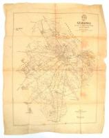 1943 Szabadka sz. kir. város területének átnézeti térképe, készítette: Szabadka sz. kir város műszaki ügyosztálya, szakadással, szélén hiánnyal, gyűrött, 60×48 cm