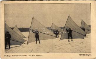 1919 Deutscher Knabenkalender 1917. Der Gute Kamerad. Schlittschuchsegeln / ice skate sailing, winter sport - from postcard booklet (EK)