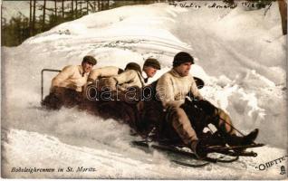 1907 Bobsleighrennen in St. Moritz. / winter sport in Sankt Moritz, five-man bobsleigh, sledding. Raphael Tuck & Sons Oilette Postcard Serie Wintersport No. 219B (EK)