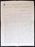 1935 Hoffmann Edith (1888-1945) művészettörténész, muzeológus aláírt levele az Országos Magyar Szépművészeti Múzeum fejléces papírján, Kedves jó szerkesztő Úr megszólítással Gerő Ödön (1863-1939) művészeti írónak egy Magyar Művészetben megjelent cikk kapcsán, melyben elnézést kér és munkája okozta leterheltségről beszél.