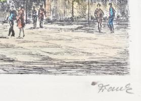 Olvashatatlan jelzéssel: Bonn Münsterplatz. Színezett rézkarc, papír, jelzett, üvegezett keretben, 1...