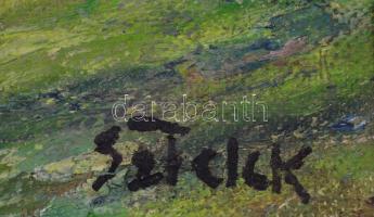 Sztelek jelzéssel: Szénabálák. Olaj, karton, kereten, 24×49 cm