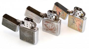 3 db régi öngyújtó, egyik erotikus illusztrációval, 5,5×3,5 cm