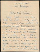 cca 1930 Simon János György (1894 - 1968) festőművész autográf levele Gerő Ödön művészeti írónak személyes hangon, melyben egy megküldött mappáról ír. / Autograph letter of Jean-Georges Simon painter in Hungarian
