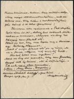 1907 Nagy Sándor (1868-1950) festő és grafikus.autográf levele a Pesti Napló szerkesztőségébe, melyben édesapja nevében reklamál, hogy az nem kapta meg, mint előfizető a karácsonyi Rákóczi albumot.