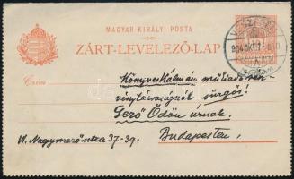 1904.X.6. Nagy Sándor (1868-1950) festő és grafikus, a Gödöllői Művésztelep alapító tagjának autográf levele a Könyves Kálmán kiadóhoz, Gerő Ödön szerkesztőnek, melyben kérdezi, hogy megküldendő rajzát milyen formátumban készítse el.