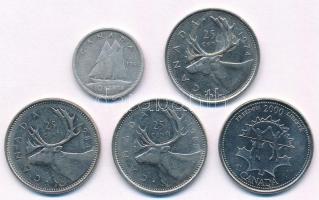 Kanada 1941. 10c Ag "VI. György" + 1974. 25c Ni "II. Erzsébet" + 1984-1986. 25c ...