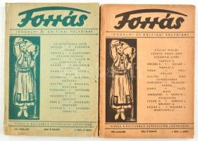 1943 Forrás. Irodalmi és kritikai folyóirat. I. évf. 1-2. sz. 1943. január, és február. Szakadt borítókkal.