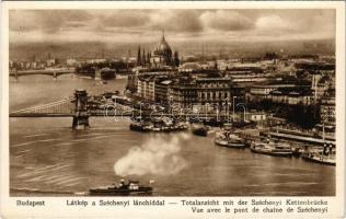 Budapest,  látkép a Széchenyi Lánchíddal, gőzhajók. Rigler József Ede 738.