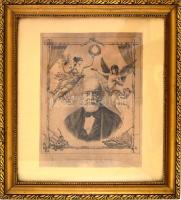 Kossuth Lajos arcképe, Geiger Richárd (1870-1945) rézkarca nyomán, jelzett a nyomaton, üvegezett ker...