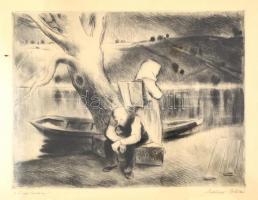 Szőnyi István (1894-1960): Öreg halász. Rézkarc, papír, jelzett, üvegezett keretben, 29,5×38,5 cm