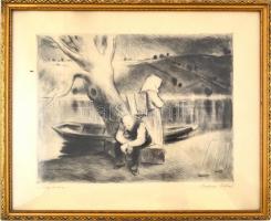 Szőnyi István (1894-1960): Öreg halász. Rézkarc, papír, jelzett, üvegezett keretben, 29,5×38,5 cm