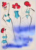 Parádi Katalin (1970-): Divatterv. Vegyes technika, papír, jelzett, 42×29 cm