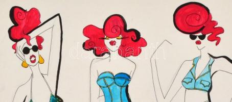 Parádi Katalin (1970-): Divatterv. Vegyes technika, papír, jelzett, 42×29 cm