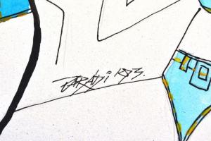 Parádi Katalin (1970-): Divatterv. Vegyes technika, papír, jelzett, 42×29 cm