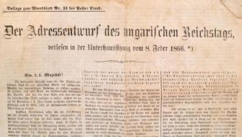 1866. február 22. A Magyar Országgyűlés felirati javaslata az uralkodóhoz az alkotmányosság helyreál...