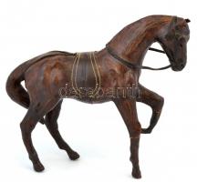 Fa ló figura, bőr bevonattal, hibás, 29×27 cm