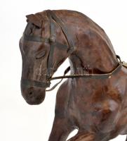 Fa ló figura, bőr bevonattal, hibás, 29×27 cm